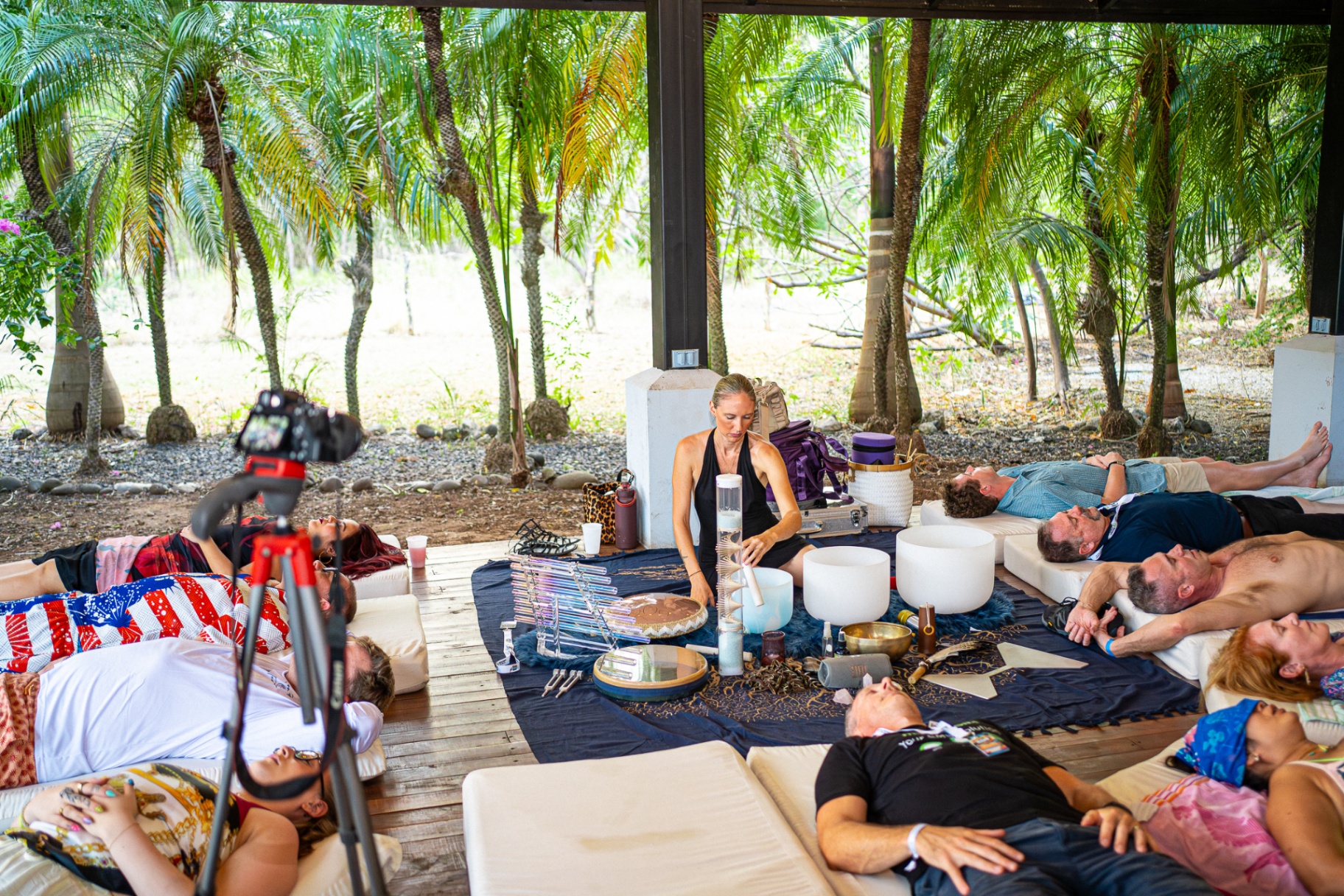 Jungle sound bath, crystal bowls and palms